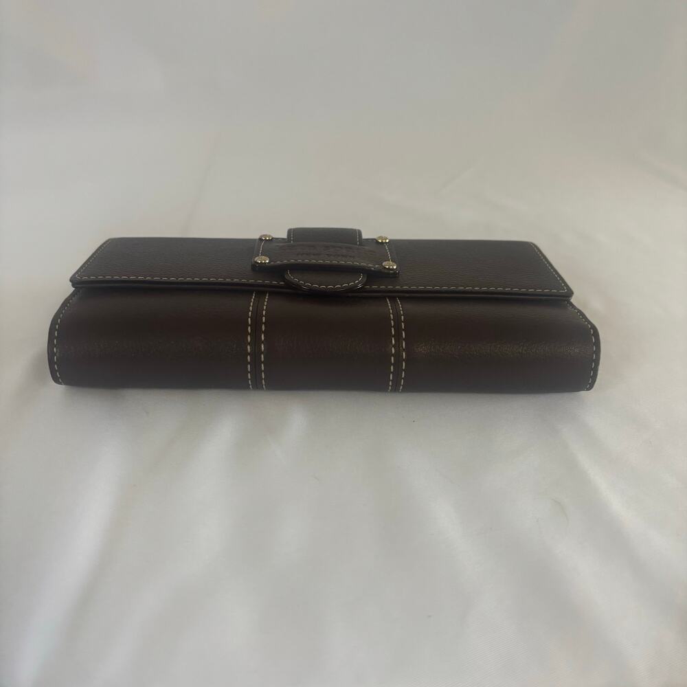 Kate Spade Brown Leather Checkbook Wallet ID Card Holder Coin Purse Folding - Picture 6 of 17